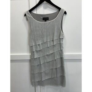 Woman's Silver Metallic Tiered Cocktail Sheath Party Dress Size 10 EUC